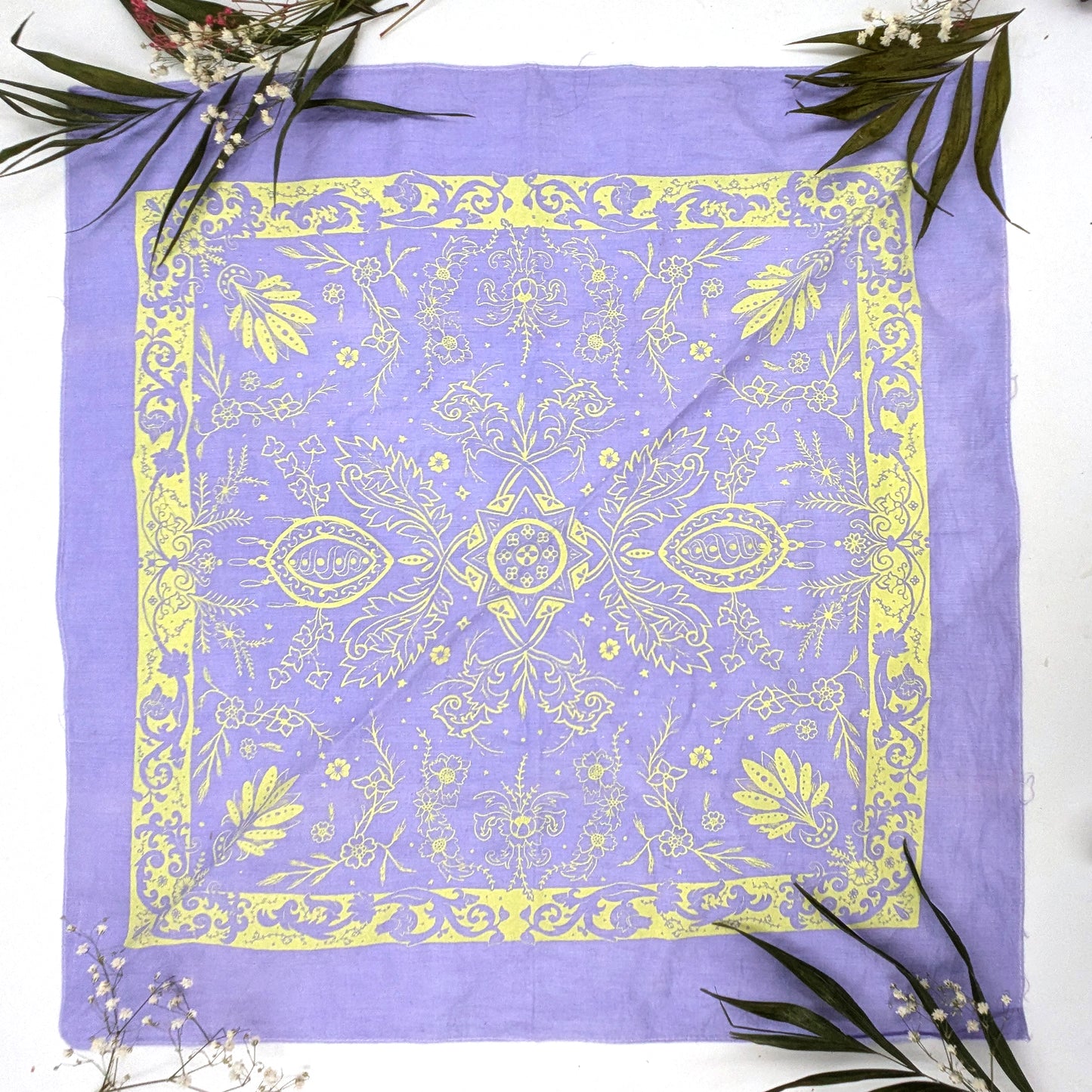 Ornamental Art Nouveau hand printed 100% cotton scarf / bandana