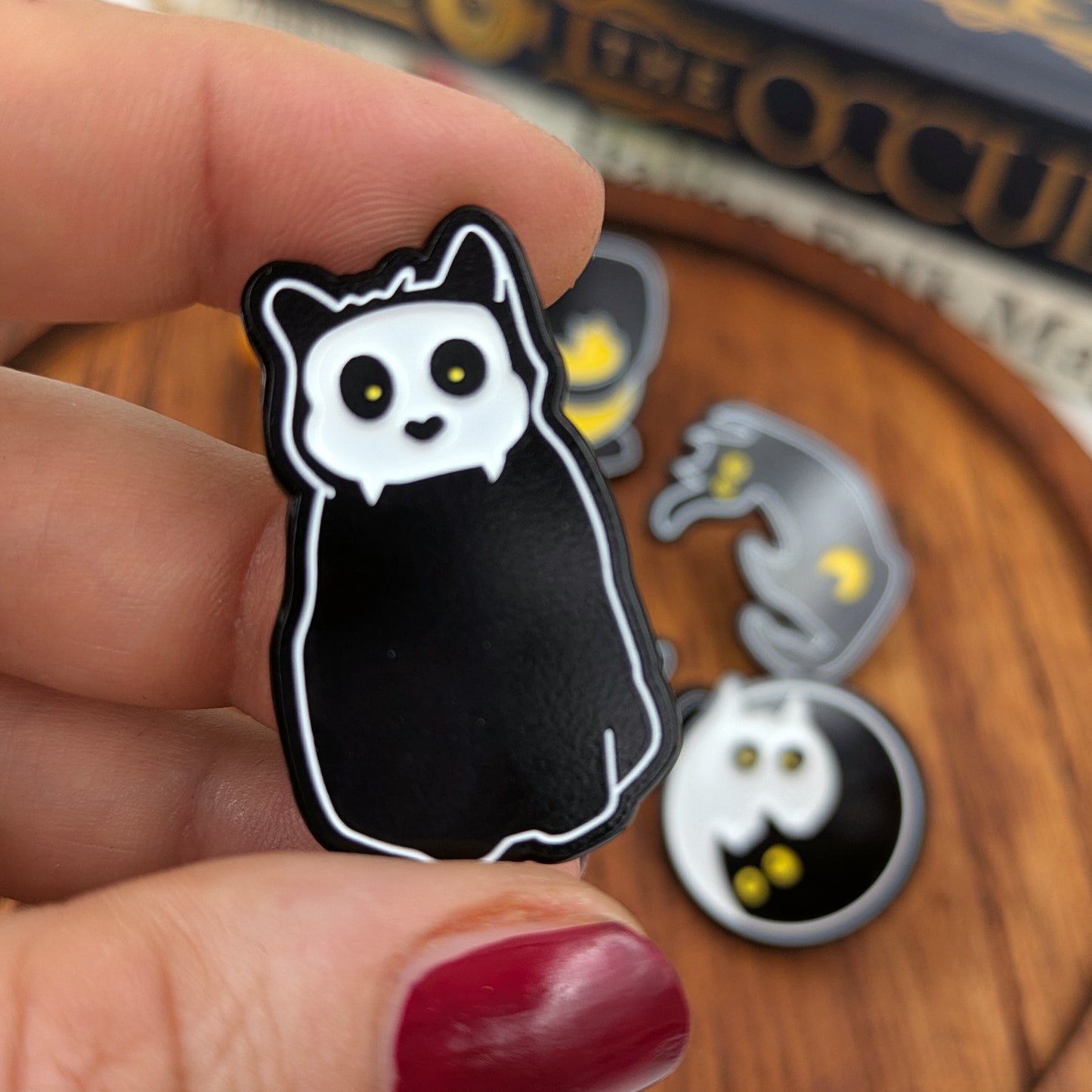 Black Kitty Tarot cat soft enamel pins based on Into the Void tarot deck