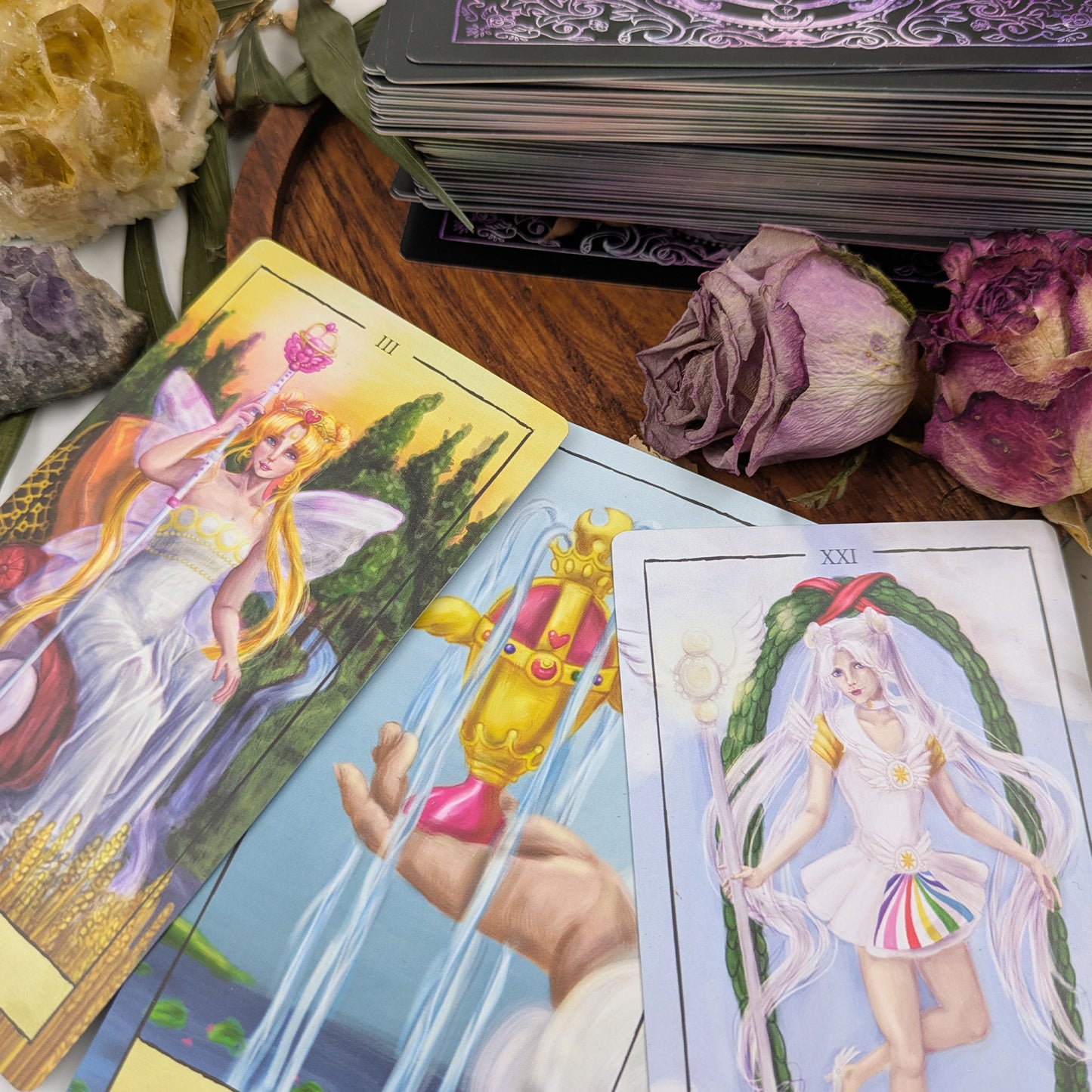 Moon Crystal Tarot - Full Tarot Deck | Premium Matte Finish | Eco-Friendly Printing | PDF Guidebook and Hologram Foil Edge