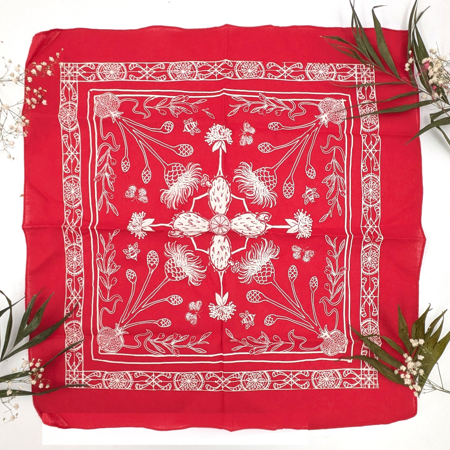 Mediterranean hand printed 100% Cotton Bandana/Scarf