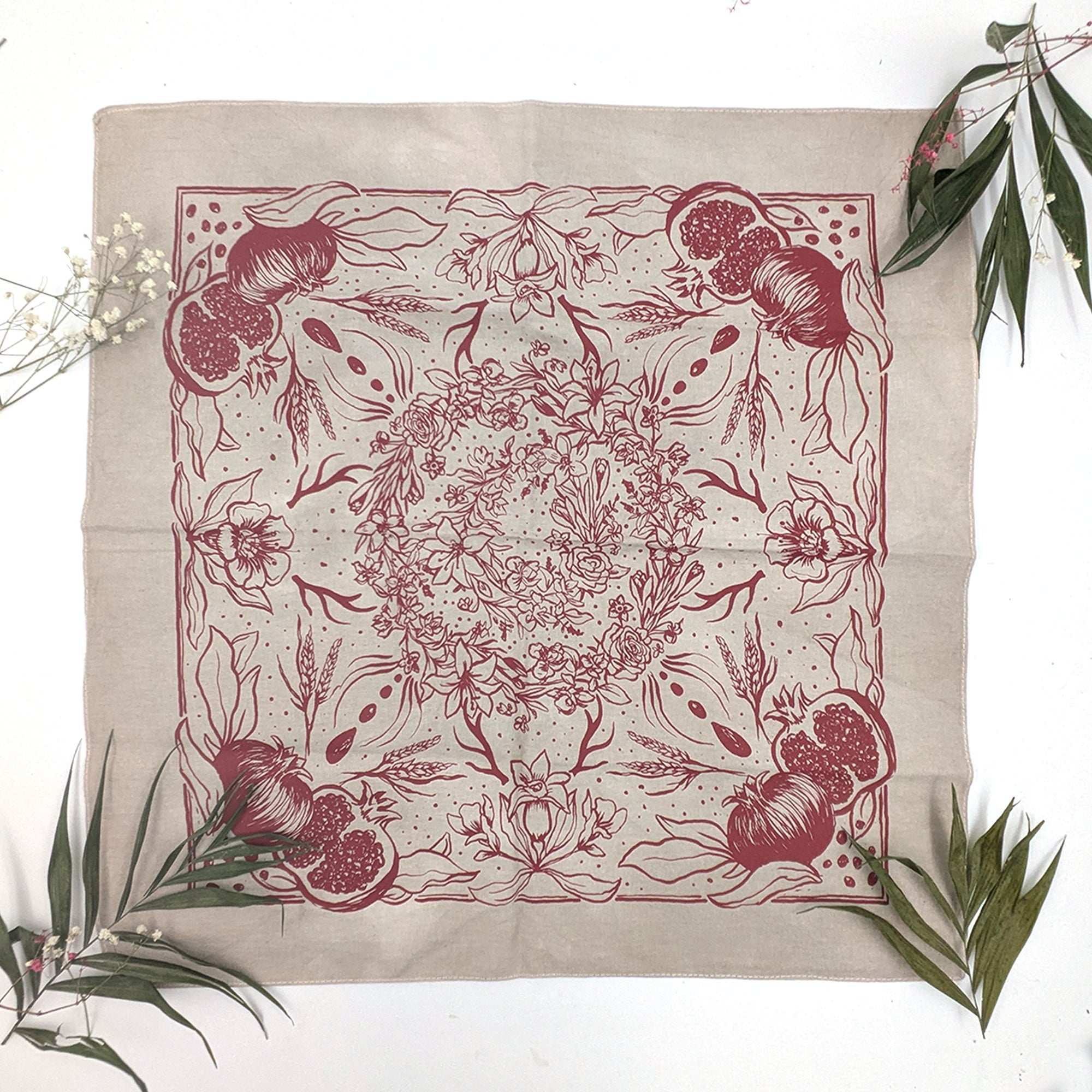 Persephone Goddess hand printed 100% cotton scarf / bandana