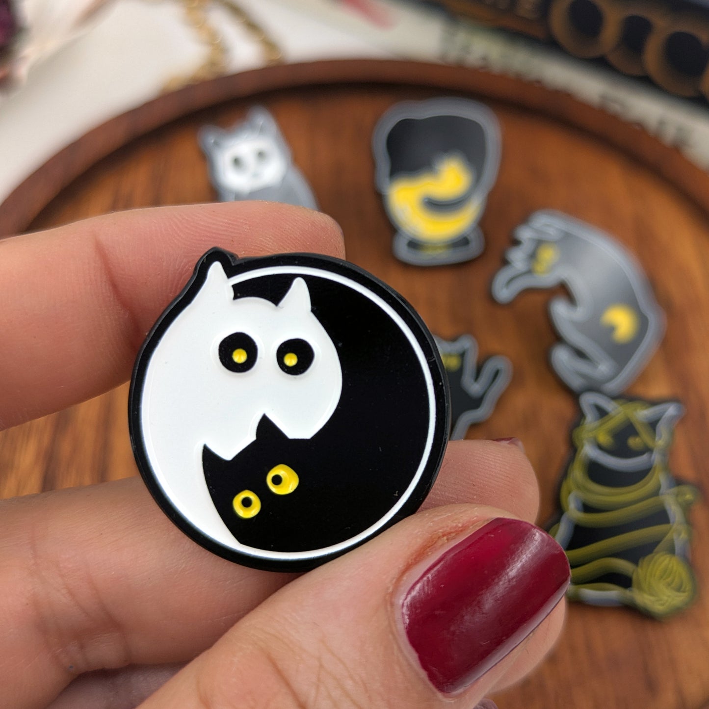 Black Kitty Tarot cat soft enamel pins based on Into the Void tarot deck