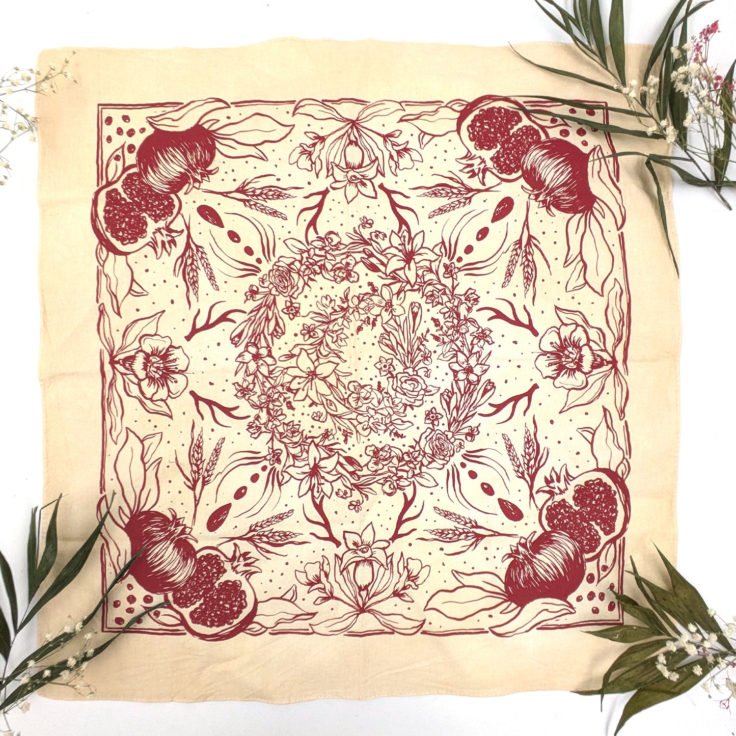 Persephone Goddess hand printed 100% cotton scarf / bandana