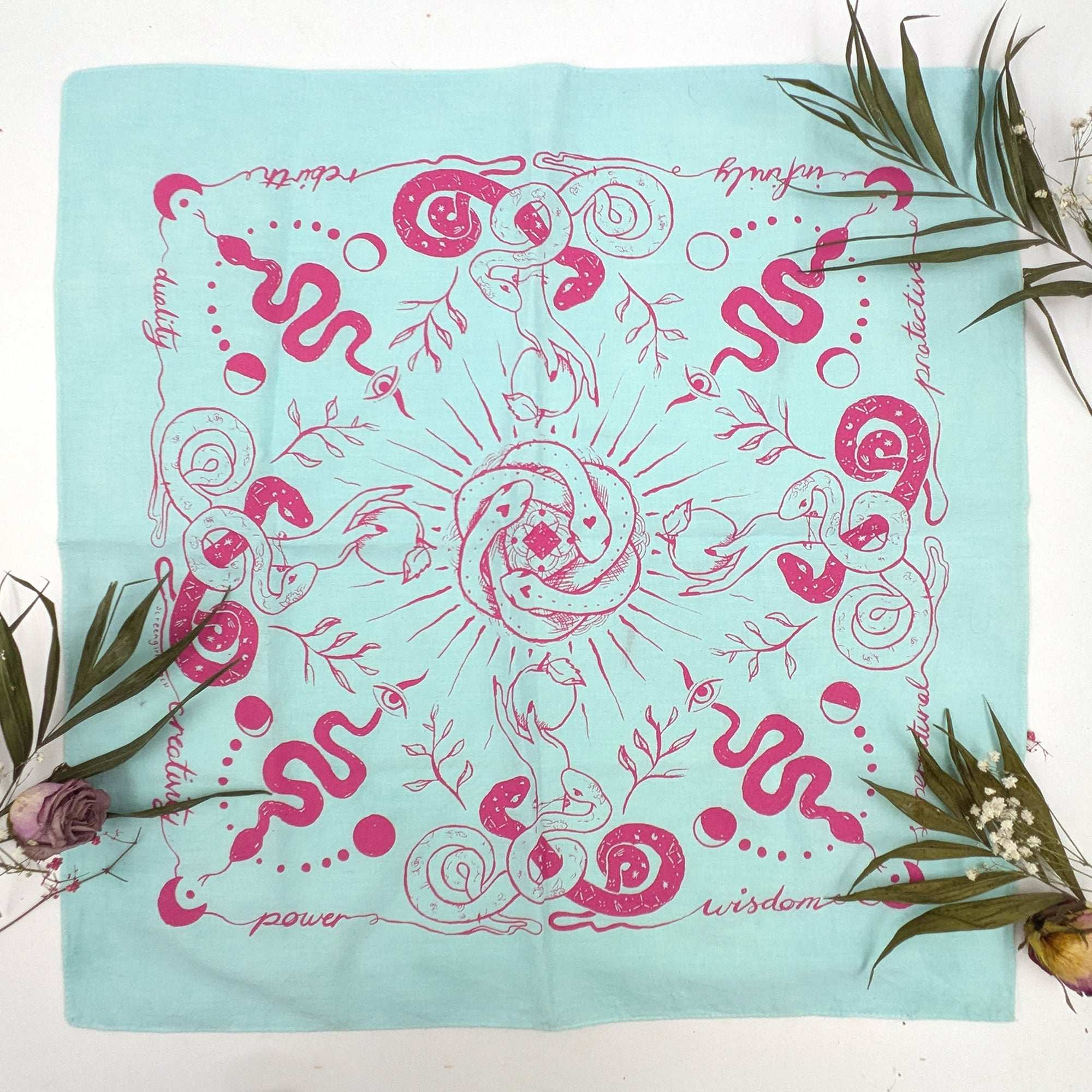 Snakes & Witches hand printed 100% cotton scarf / bandana
