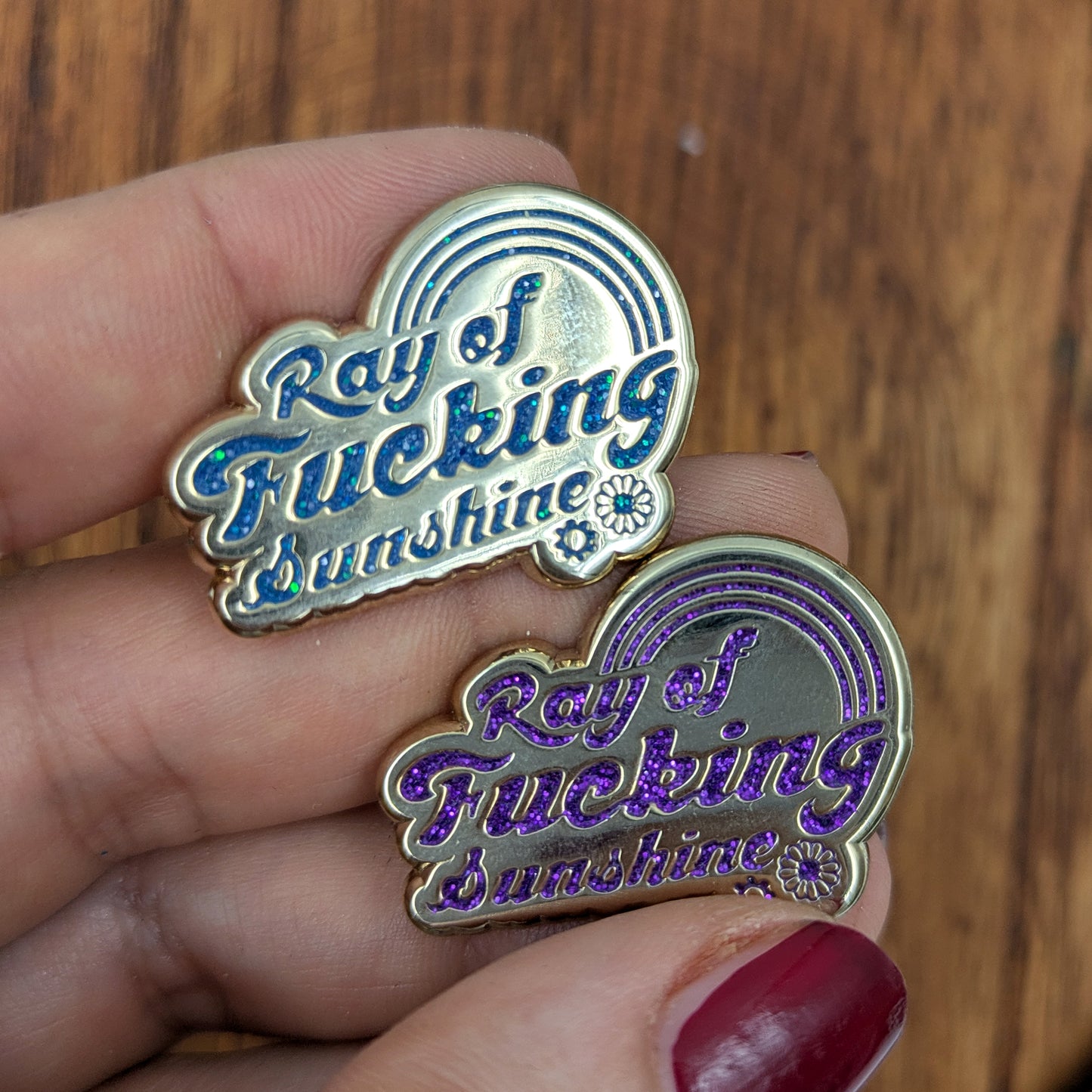Ray of Fucking Sunshine Glitter soft enamel gold pin