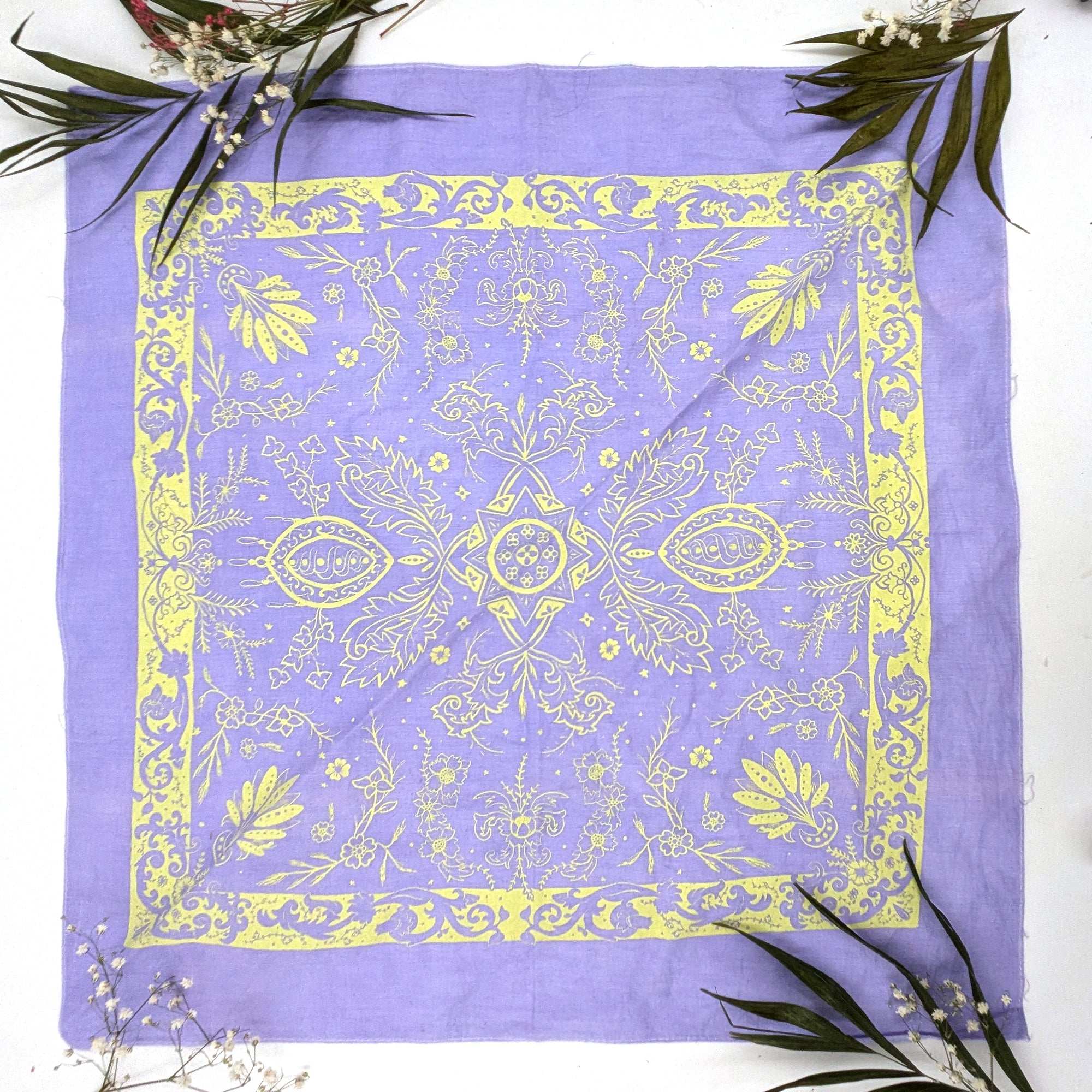 Ornamental Art Nouveau hand printed 100% cotton scarf / bandana