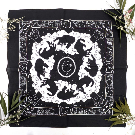 Into the void Black Cat Tarot hand printed 100% cotton scarf
