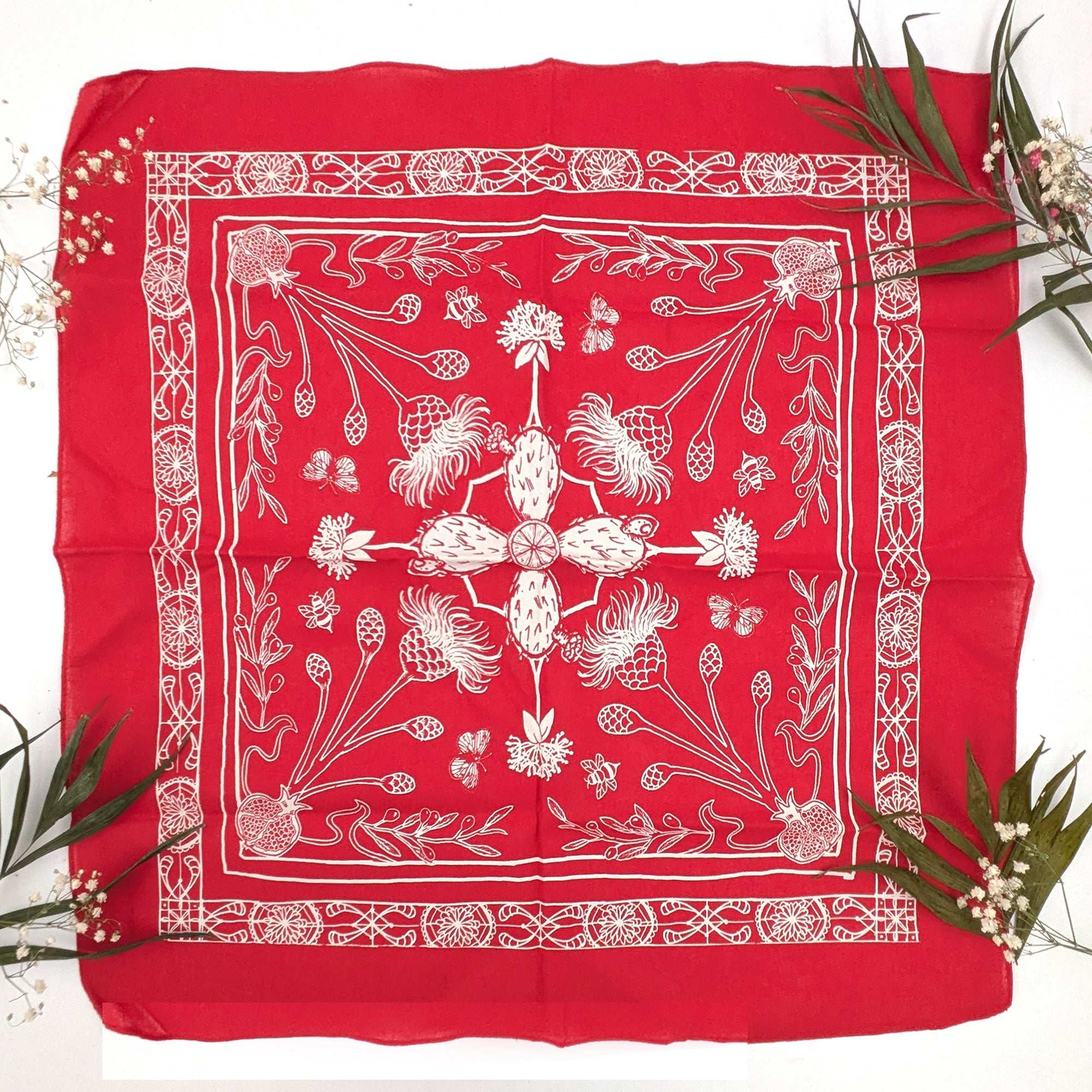 Mediterranean hand printed 100% Cotton Bandana/Scarf