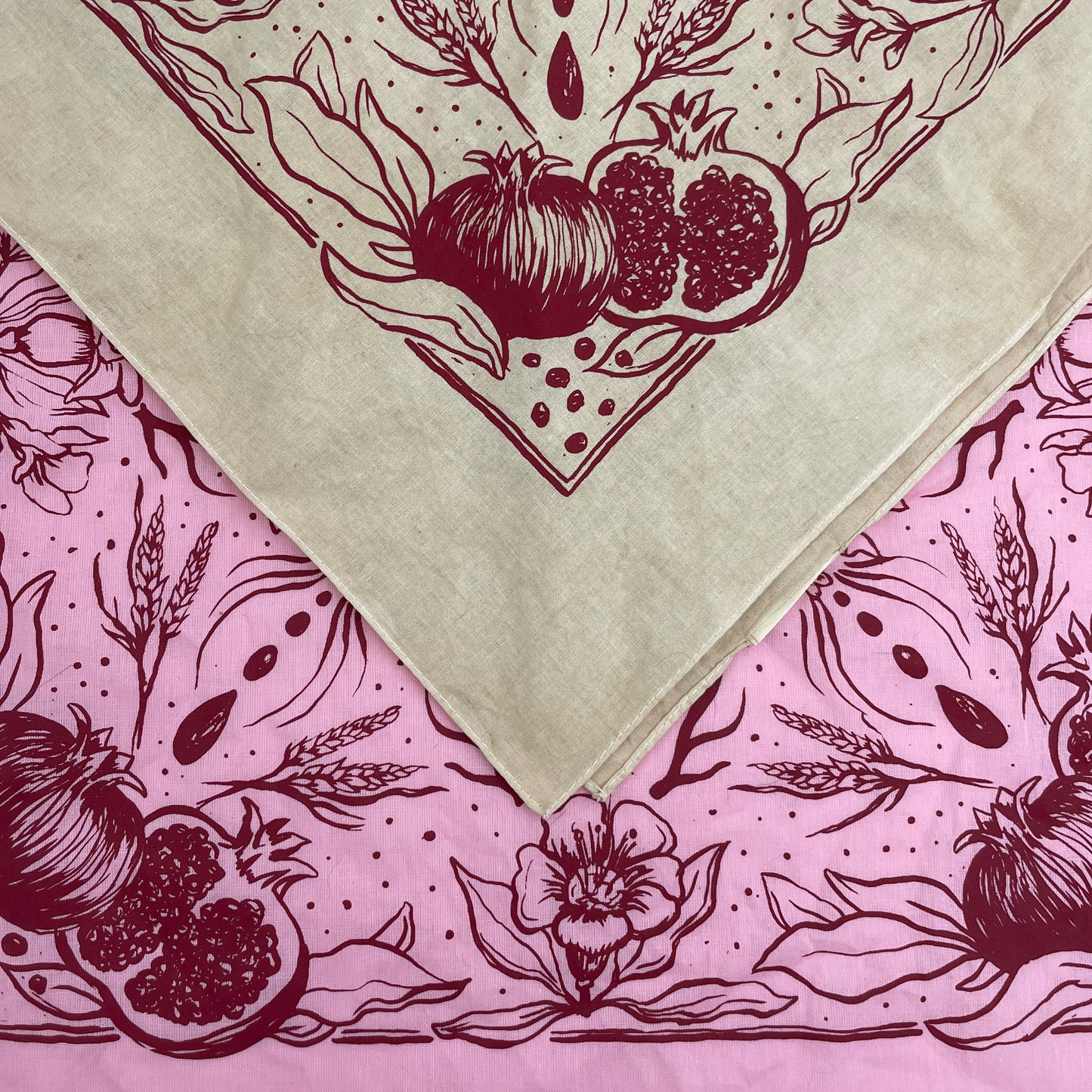 Persephone Goddess witch alter cloth bandana wild flowers pomegranate Witchy illustration | 100% cotton scarf / bandana