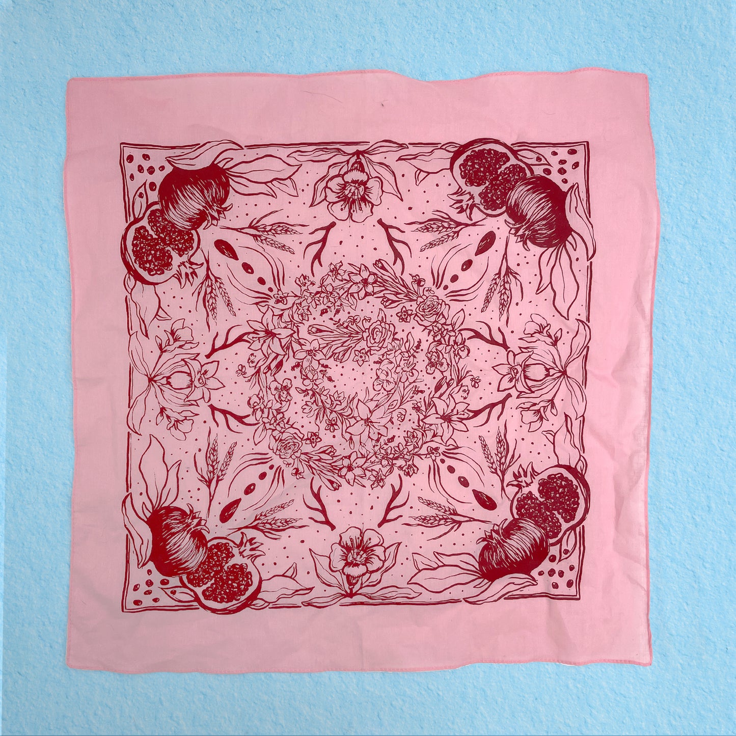 Persephone Goddess witch alter cloth bandana wild flowers pomegranate Witchy illustration | 100% cotton scarf / bandana