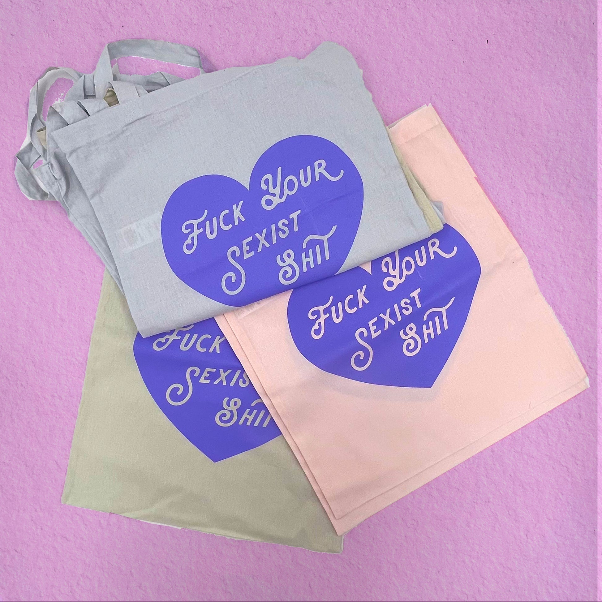 Fuck your sexist shit Pastel tote bags - Cat Magic Collective