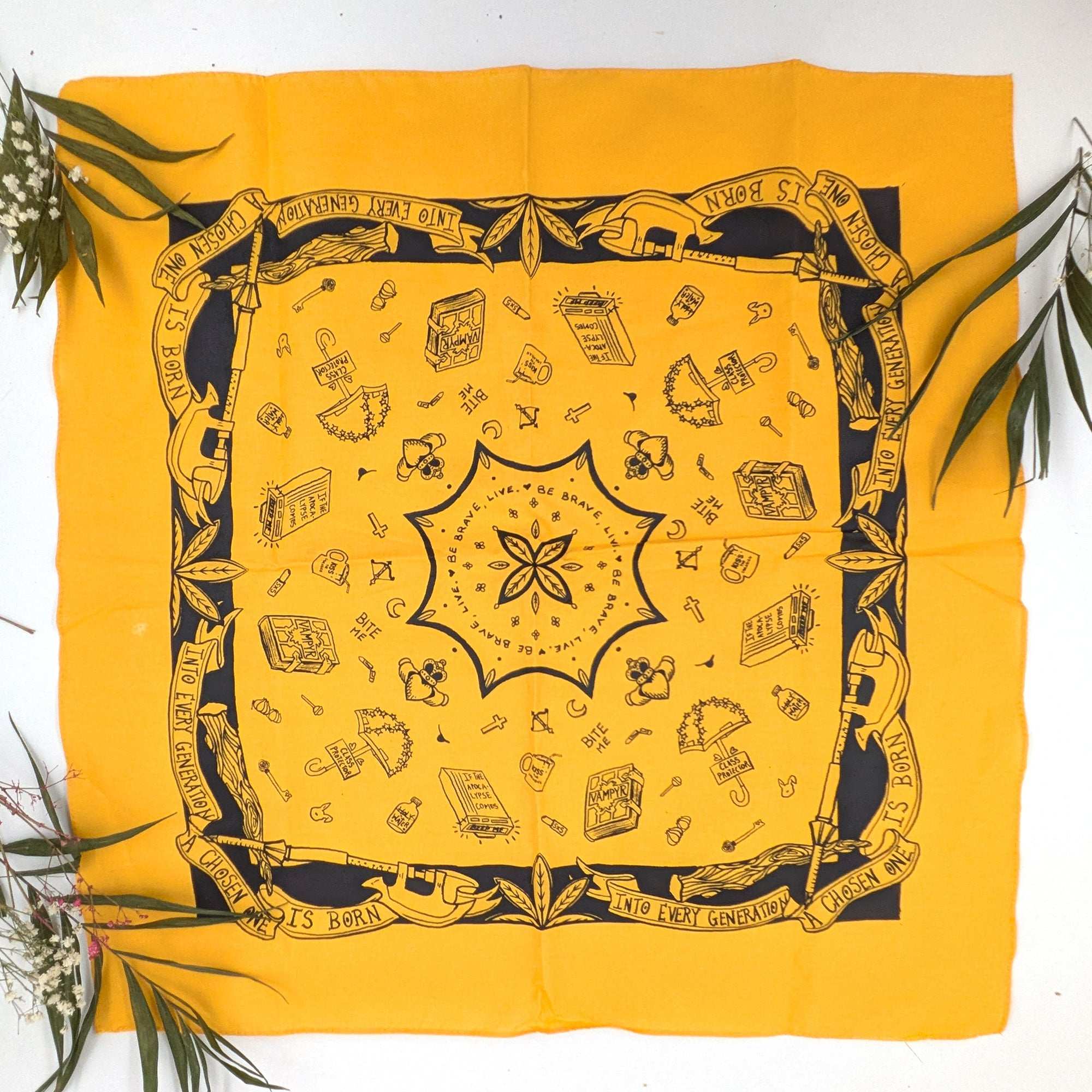 Vampire Slayer hand printed 100% percent cotton bandana