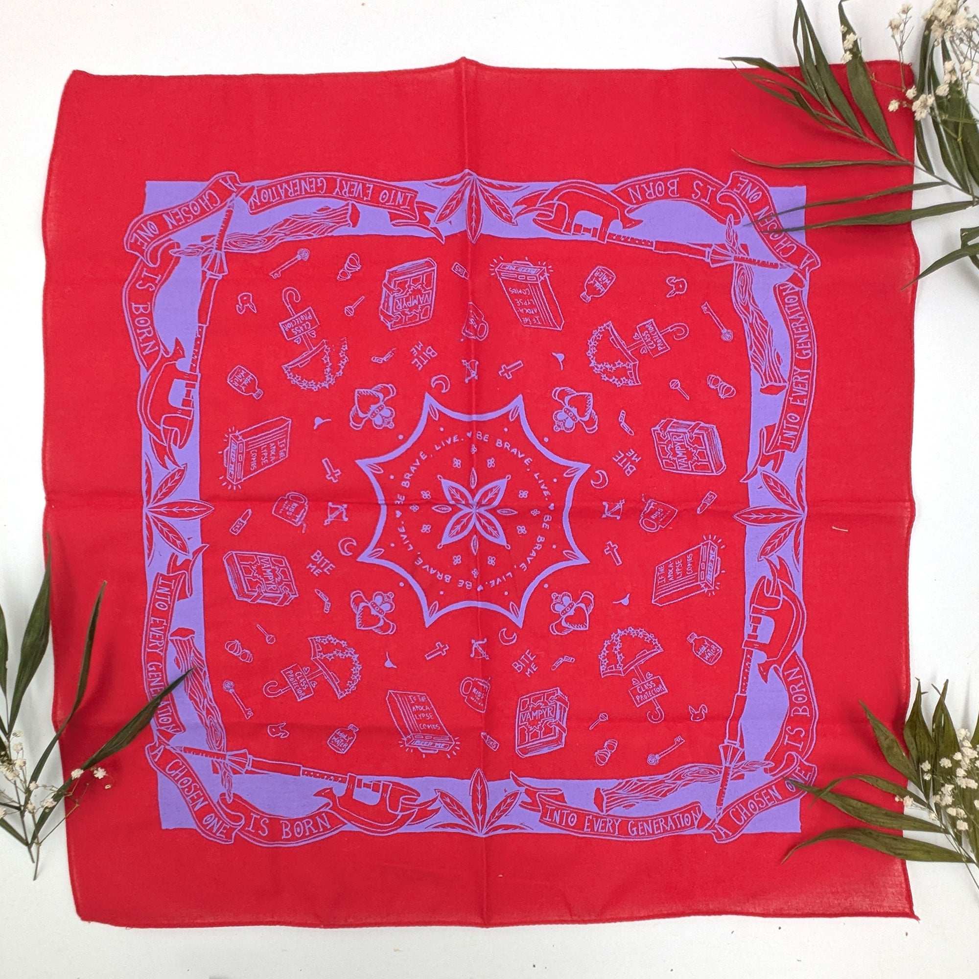 Vampire Slayer hand printed 100% percent cotton bandana