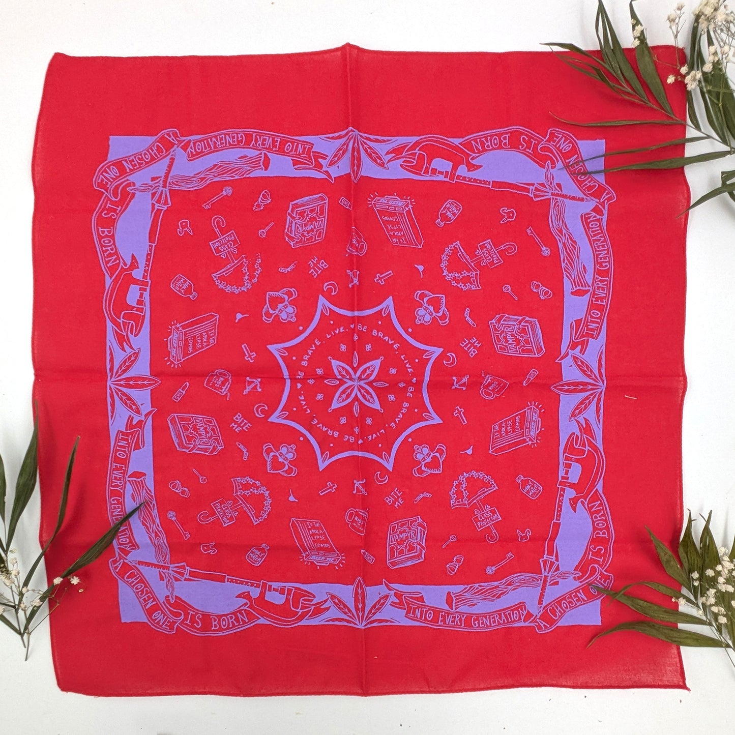 Vampire Slayer hand printed 100% percent cotton bandana