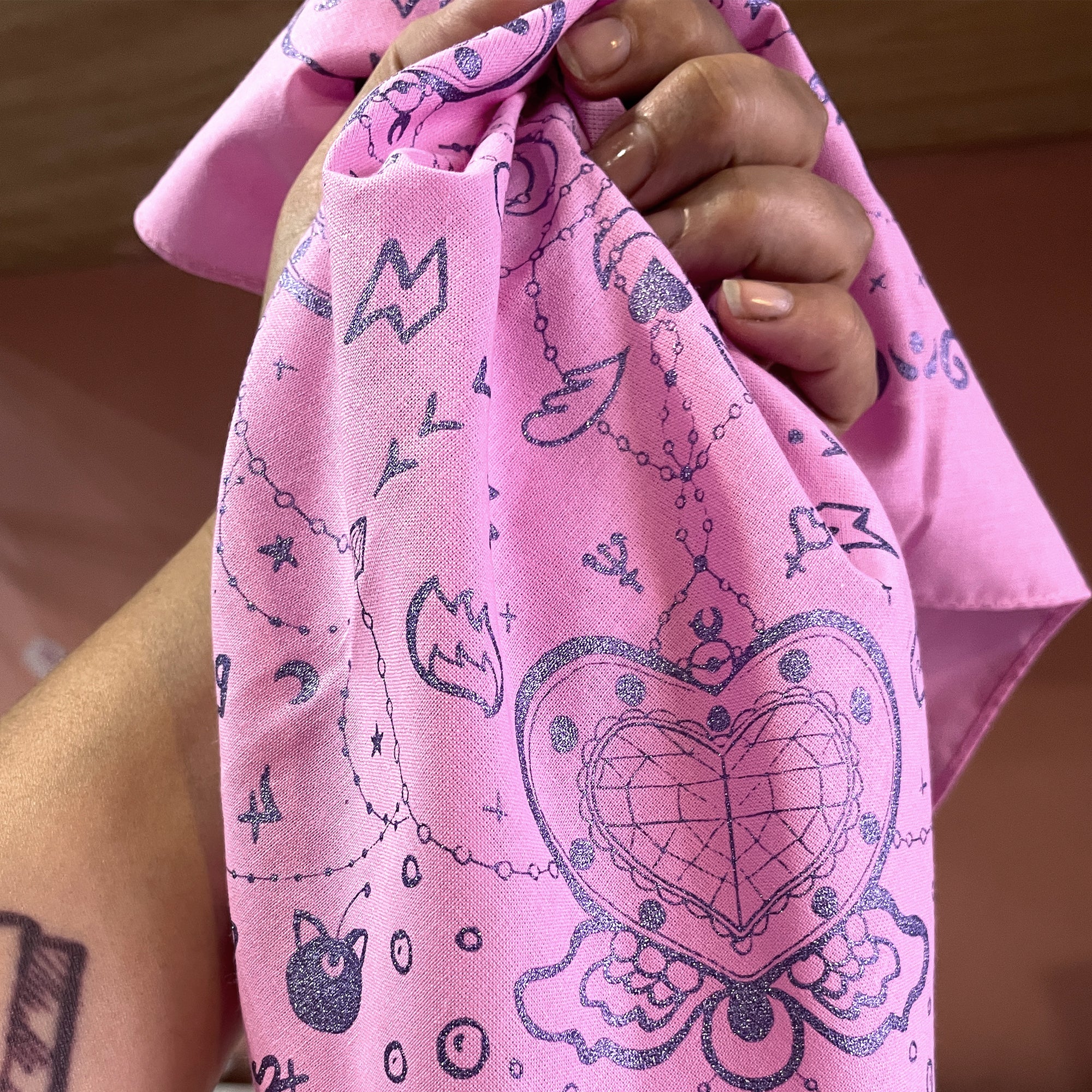 Moon Crystal Pink Amethyst Glitter Bandana