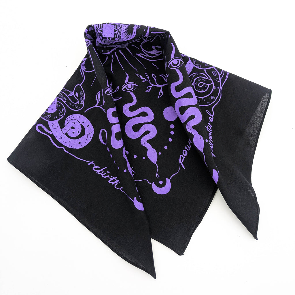 Snakes & Witches hand printed 100% cotton scarf / bandana