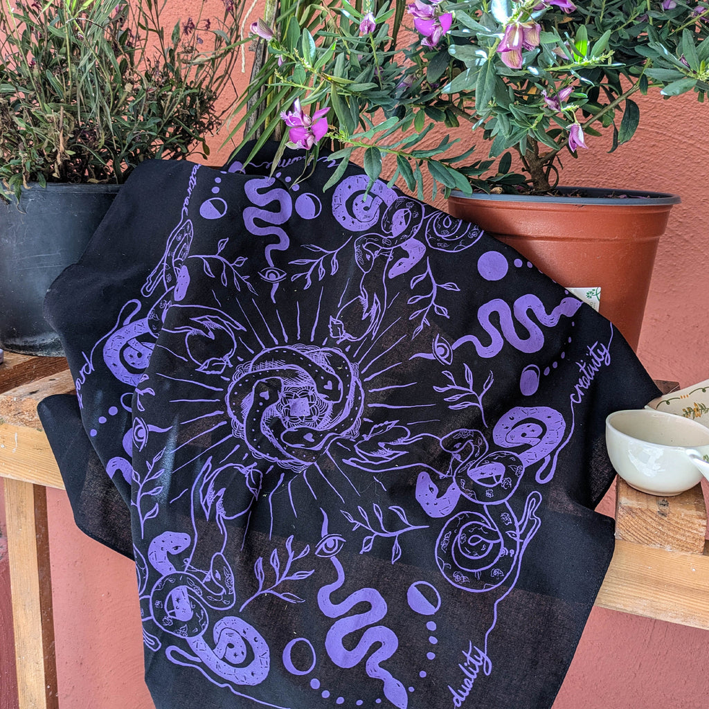 Snakes & Witches hand printed 100% cotton scarf / bandana