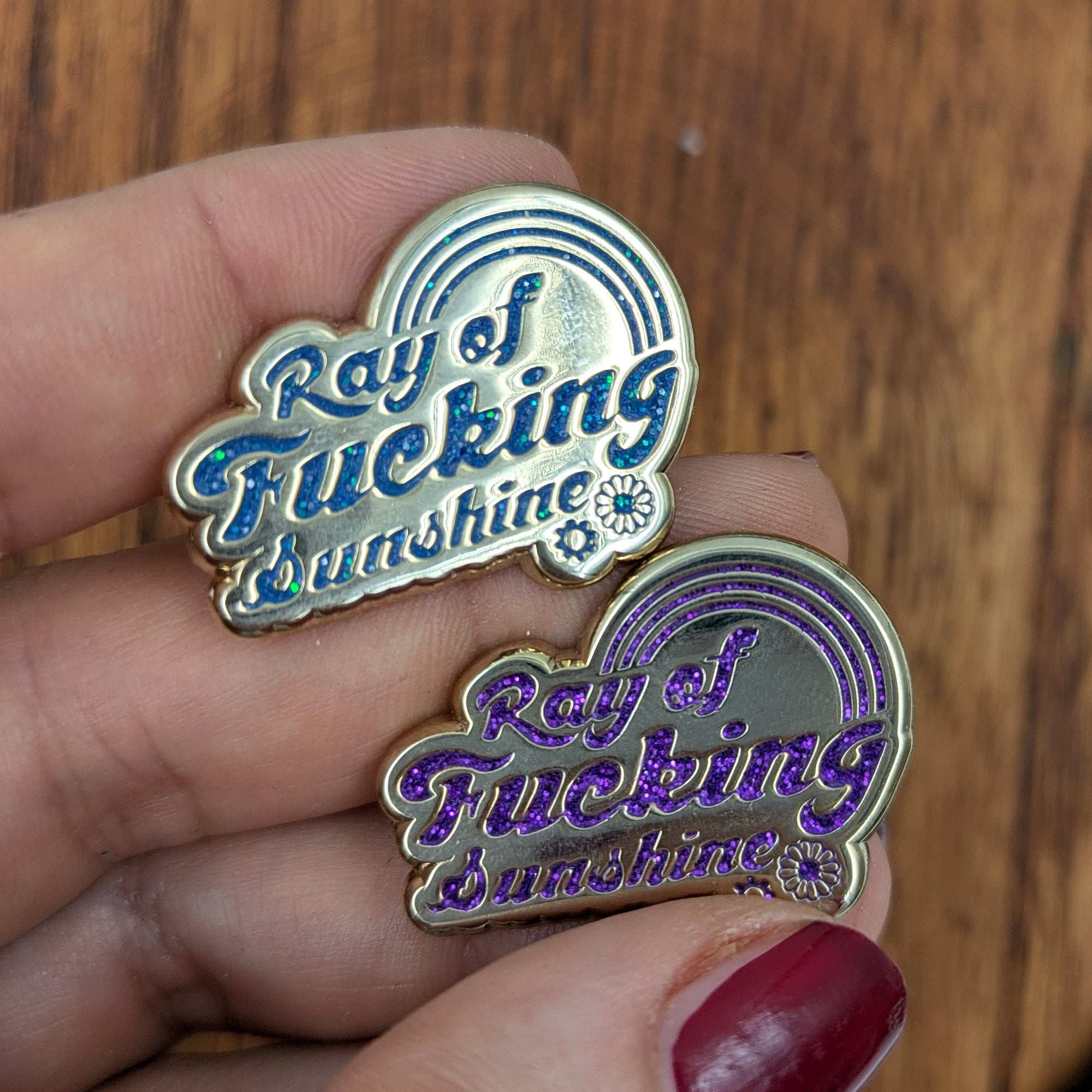 Ray of Fucking Sunshine Glitter soft enamel gold pin