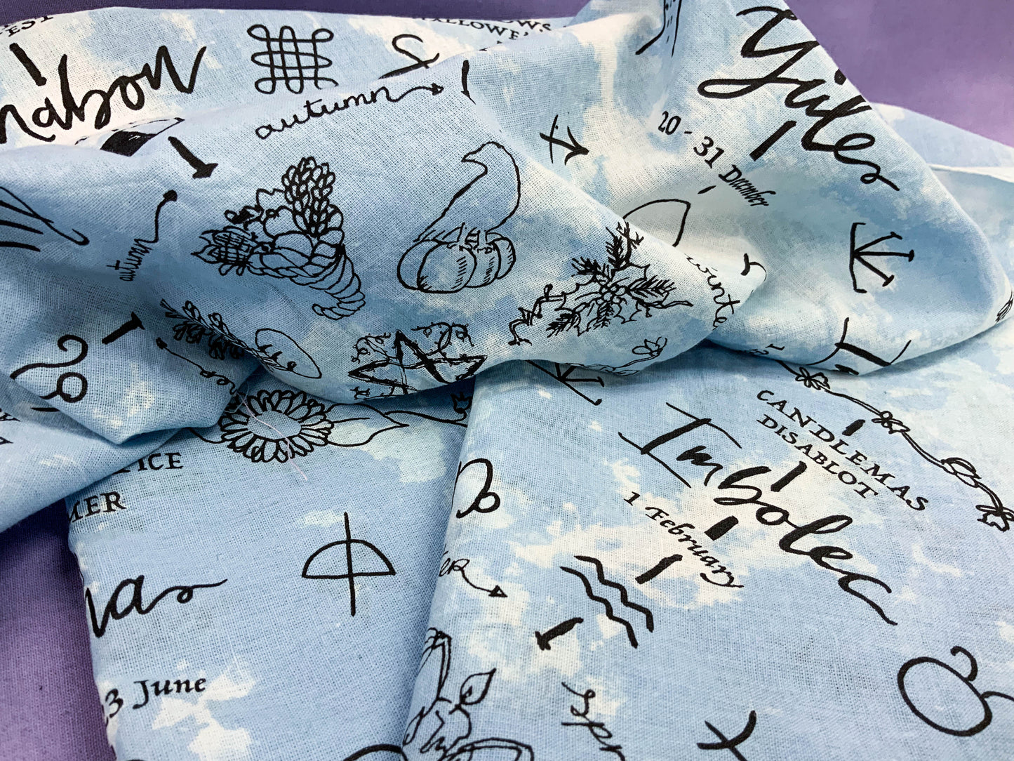 Elemental Air Witchy Sabbat Pagan Wiccan Calendar Cotton Bandana Scarf - Cat Magic Collective