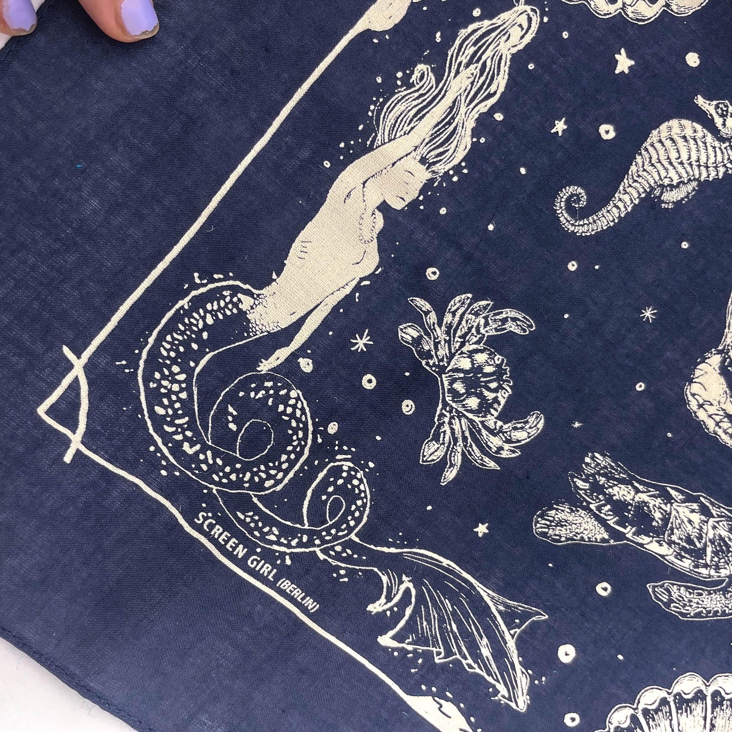 Mermaid & Sea Creatures - Vintage Illustrations on Cotton Bandana/Scarf - Cat Magic Collective