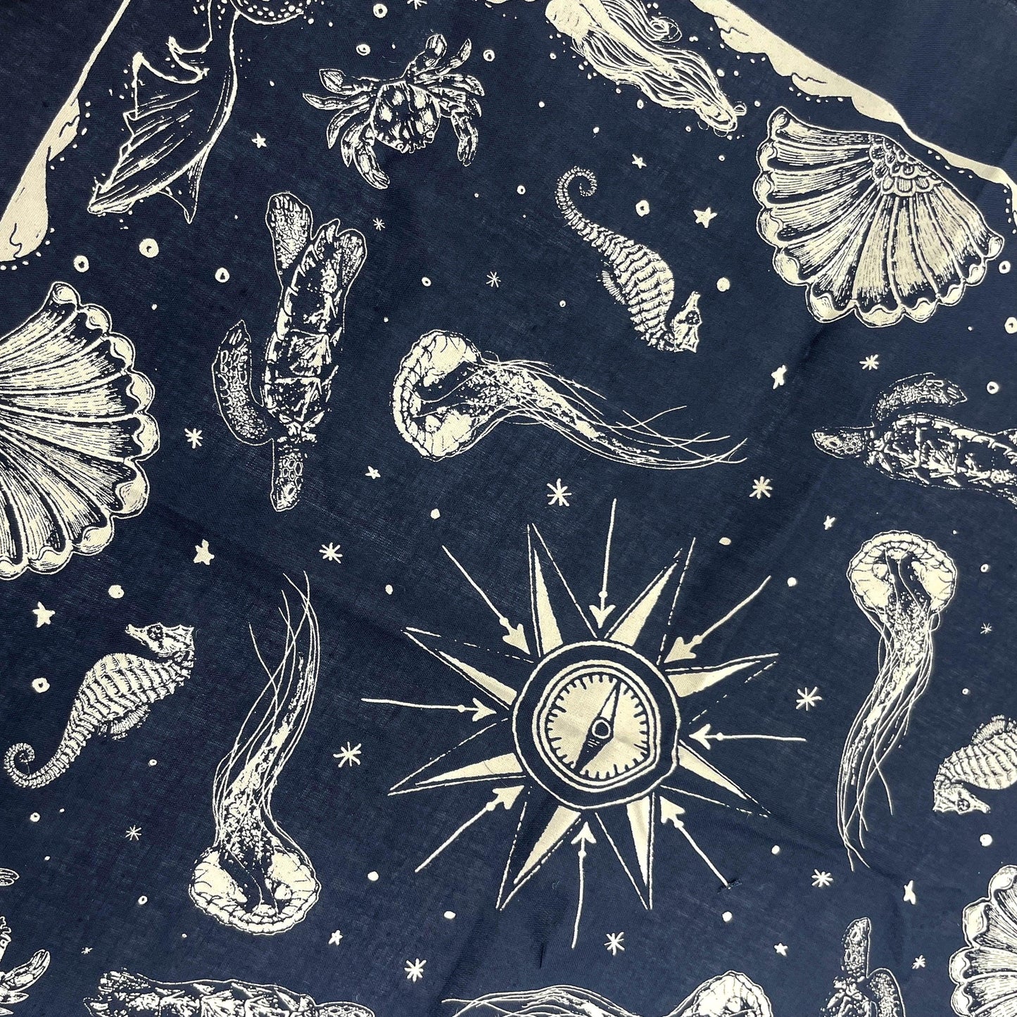 Mermaid & Sea Creatures - Vintage Illustrations on Cotton Bandana/Scarf - Cat Magic Collective