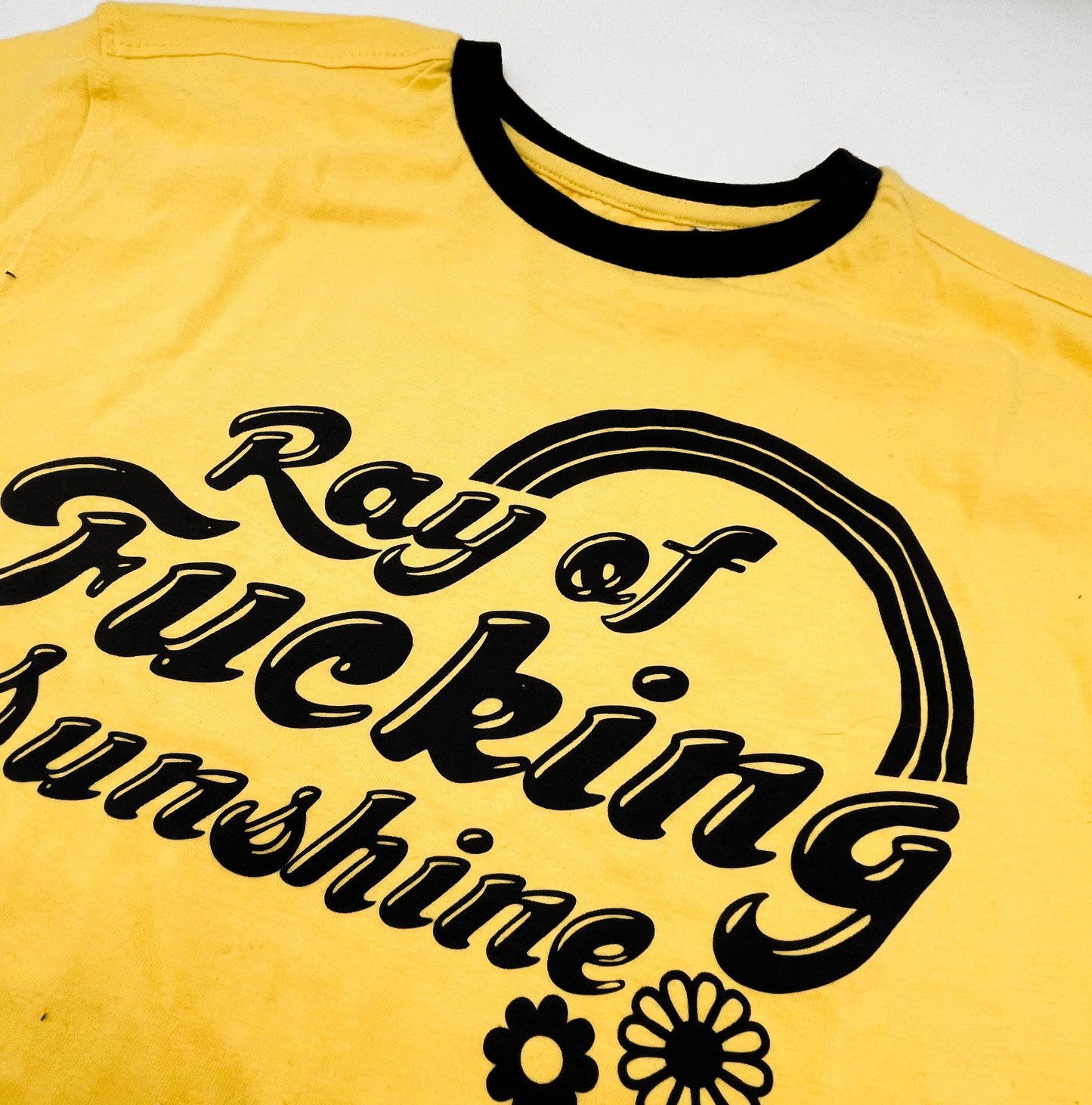 Ray of Fucking Sunshine Hand-printed Cotton T-shirt - Cat Magic Collective