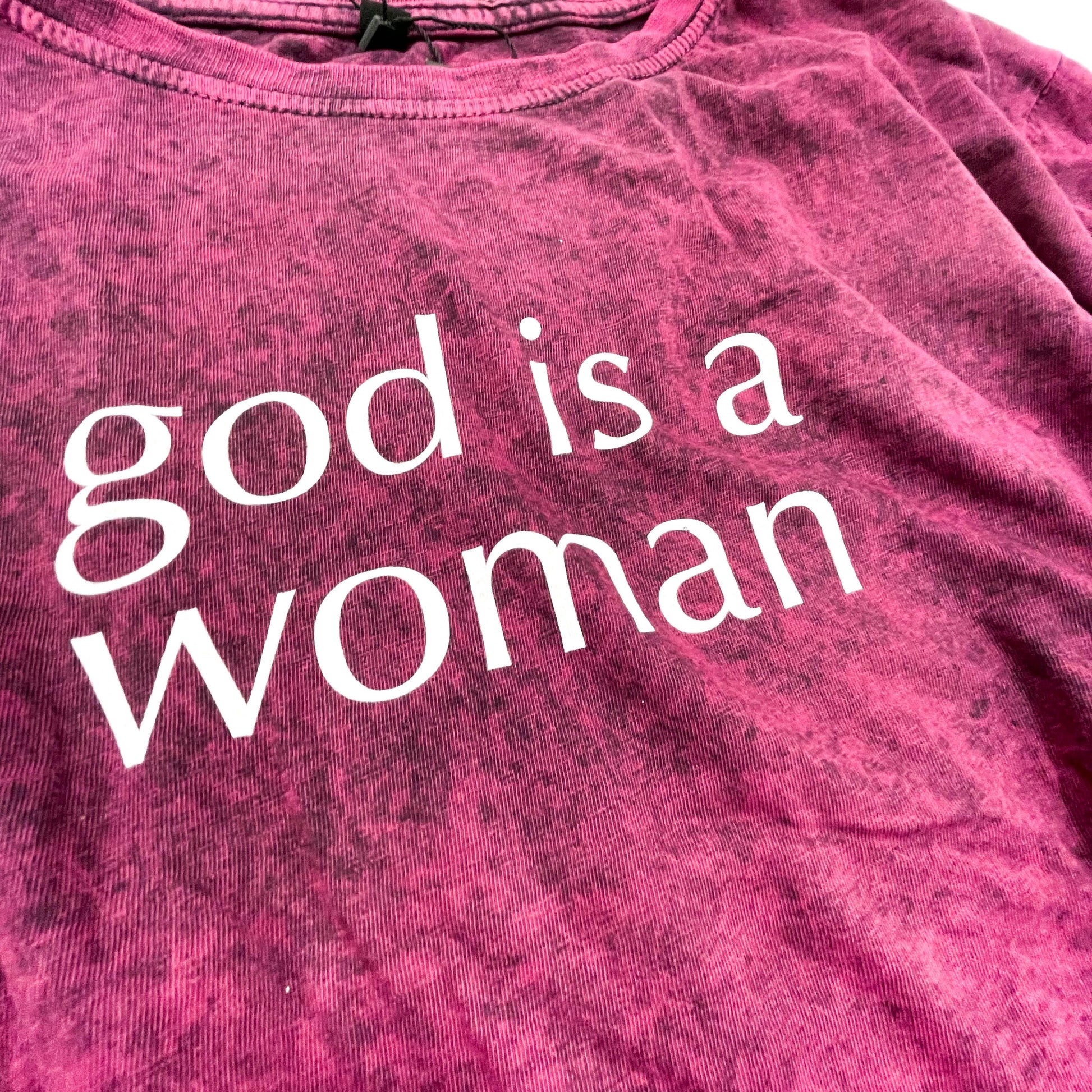 God is a Woman Screen Printed Acid Wash Crop T-shirt - Cat Magic Collective