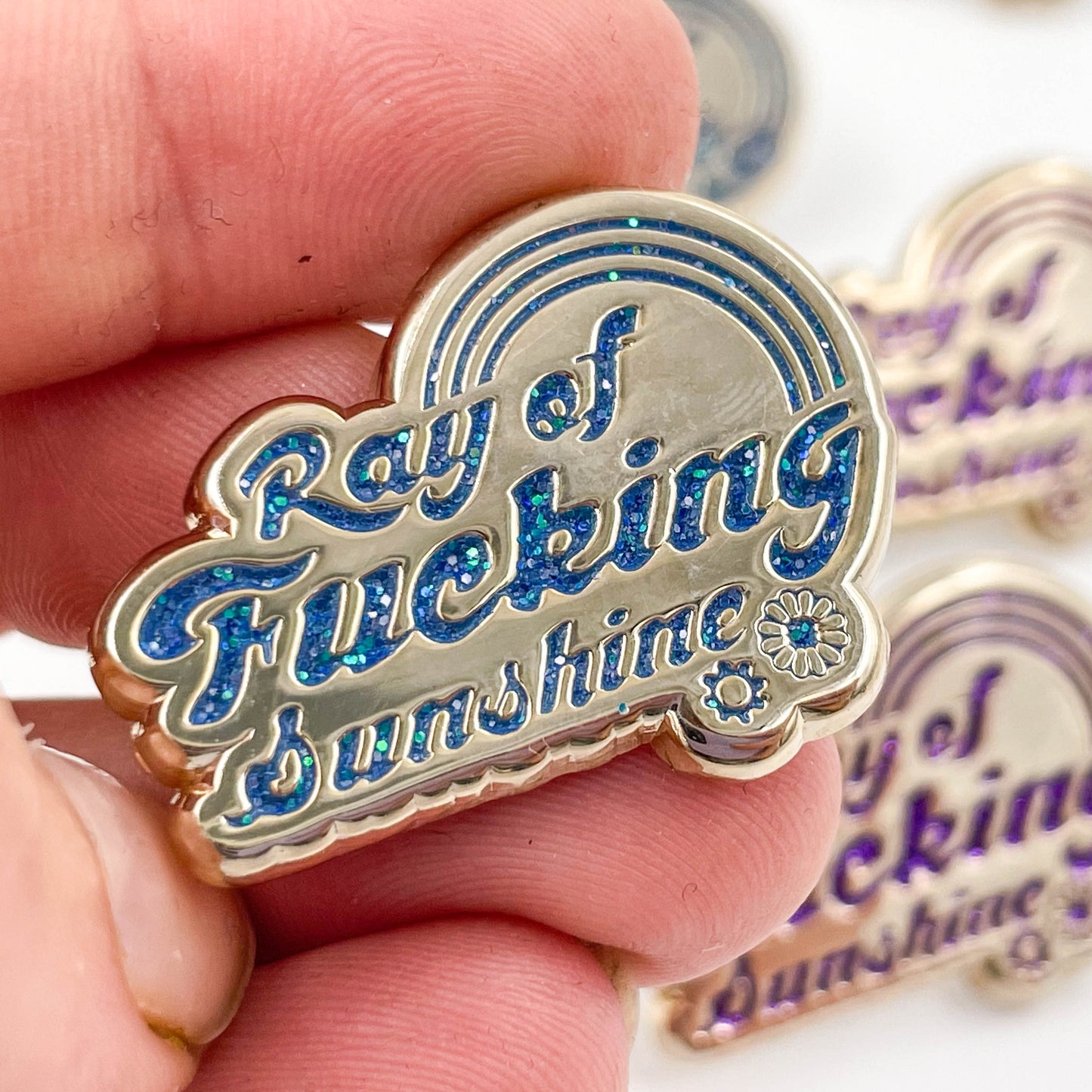 Ray of Fucking Sunshine Glitter enamel gold pin - Cat Magic Collective