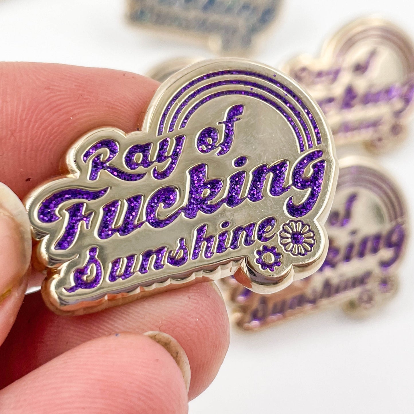 Ray of Fucking Sunshine Glitter enamel gold pin - Cat Magic Collective