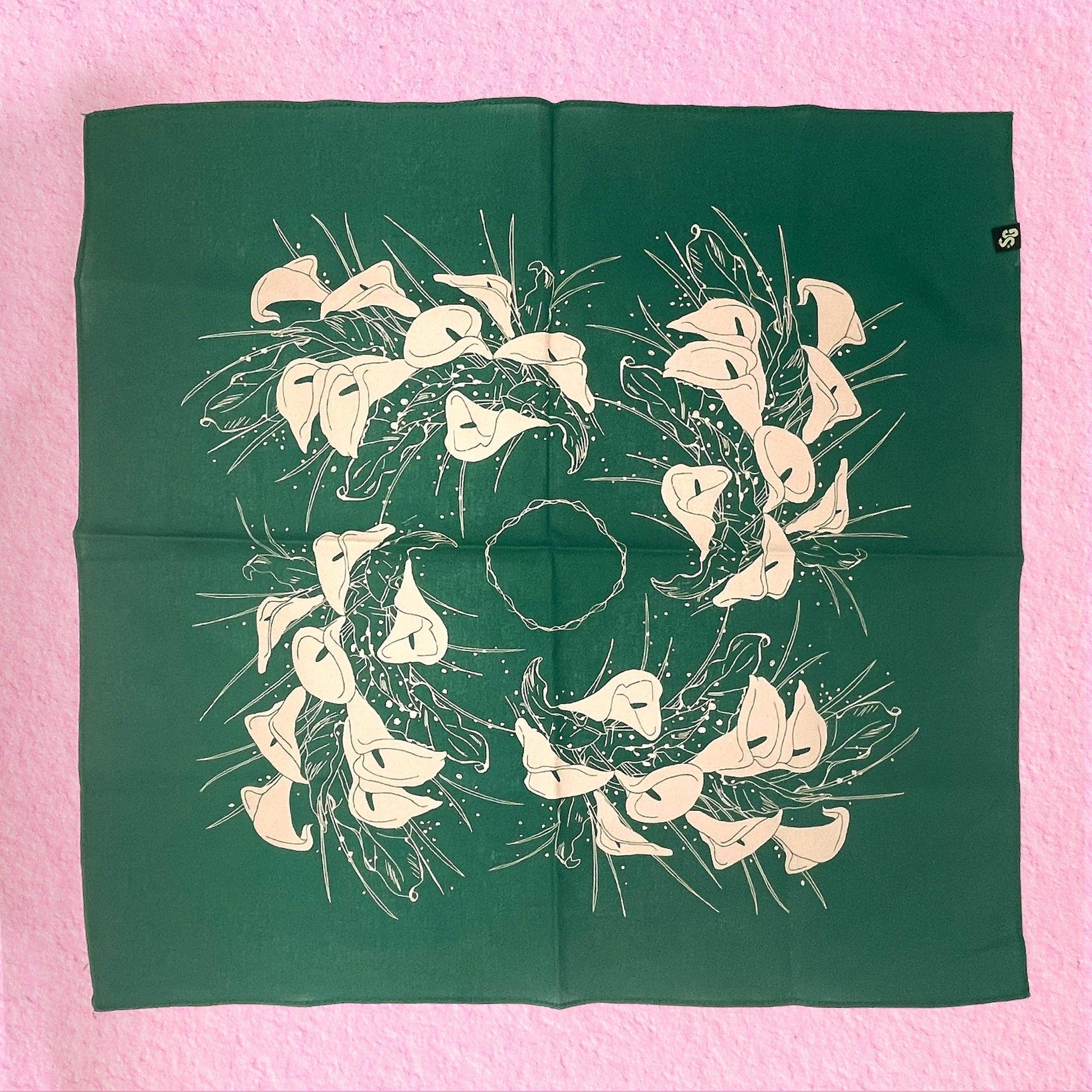 Arum Lily Botanical Illustration Scarf/Bandana - Cat Magic Collective