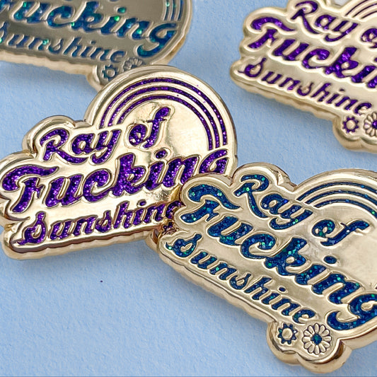 Ray of Fucking Sunshine Glitter enamel gold pin - Cat Magic Collective