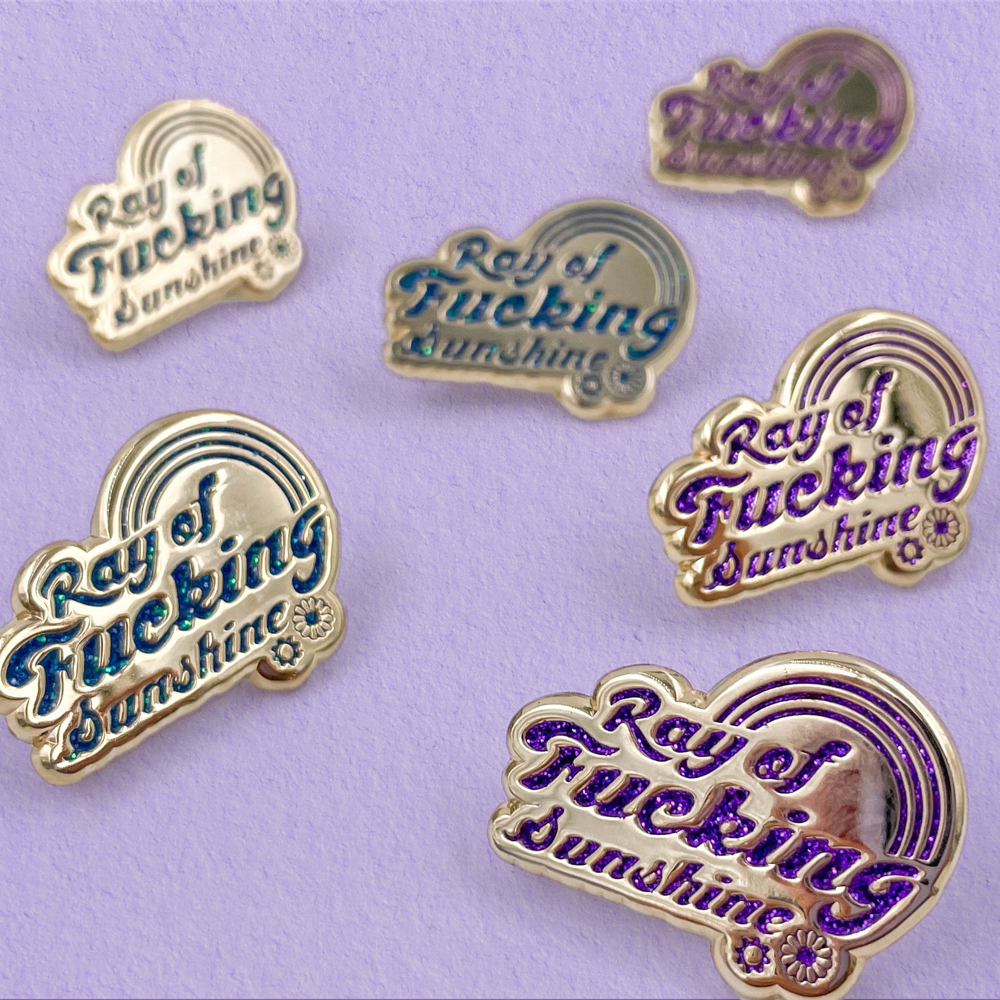 Ray of Fucking Sunshine Glitter enamel gold pin - Cat Magic Collective